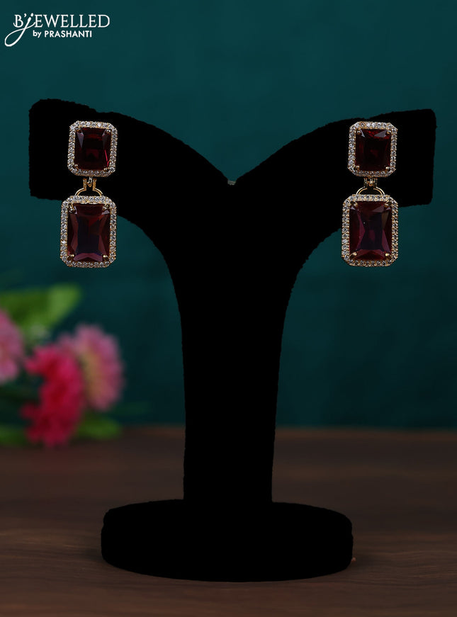 Zircon earring with ruby and cz stones in gold finish