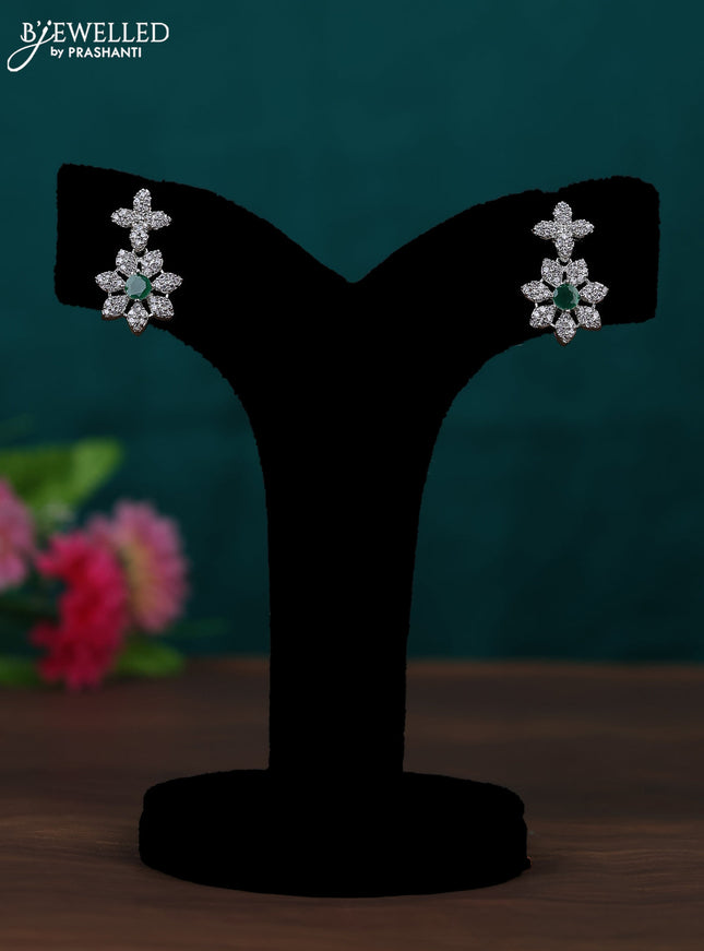 Zircon earring floral design with emerald and cz stones
