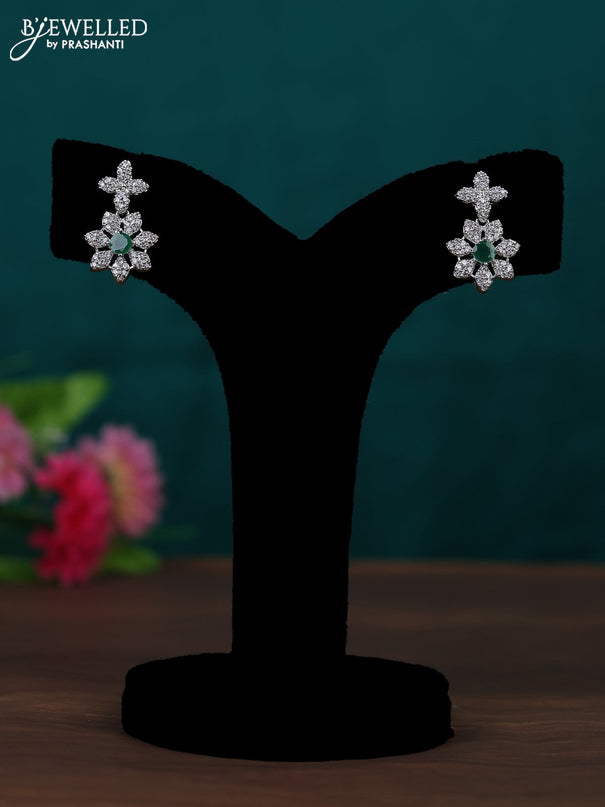 Zircon earring floral design with emerald and cz stones