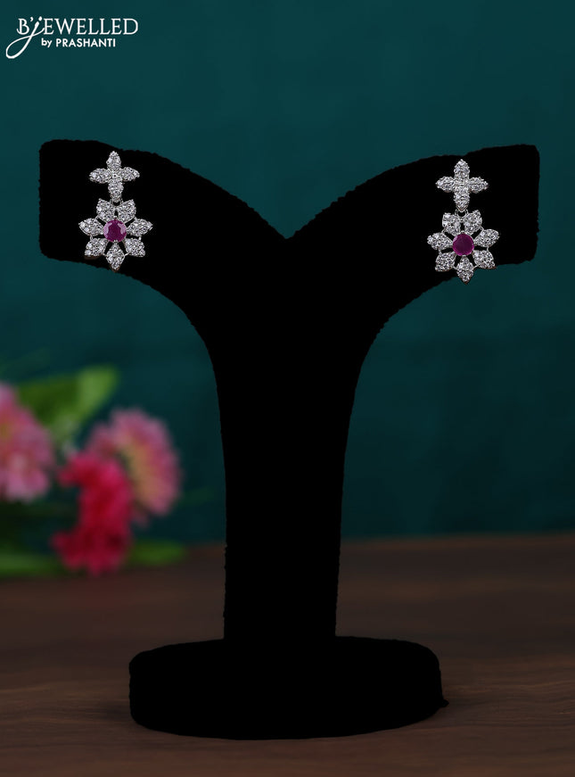 Zircon earring floral design with ruby and cz stones