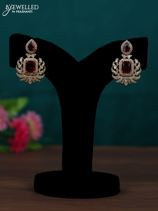 Zircon earring with ruby and cz stones in gold finish