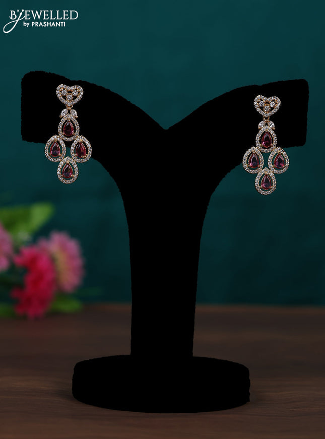 Zircon earring with ruby and cz stones in gold finish