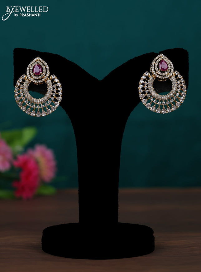 Zircon earring with ruby and cz stones in gold finish