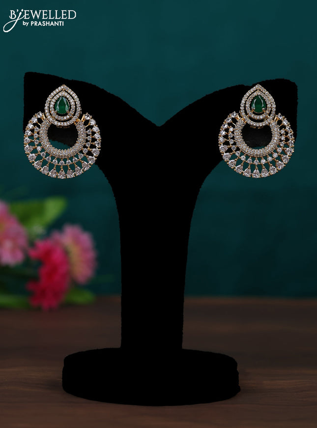 Zircon earring with emerald and cz stones in gold finish