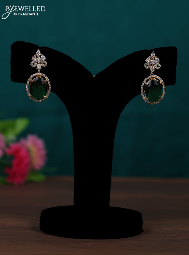 Zircon earring with emerald and cz stones in gold finish