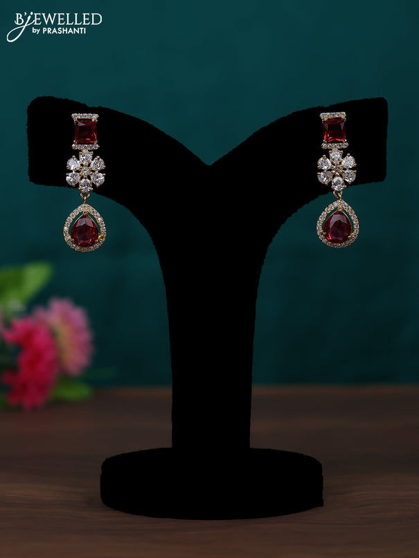 Zircon earring with ruby and cz stones in gold finish