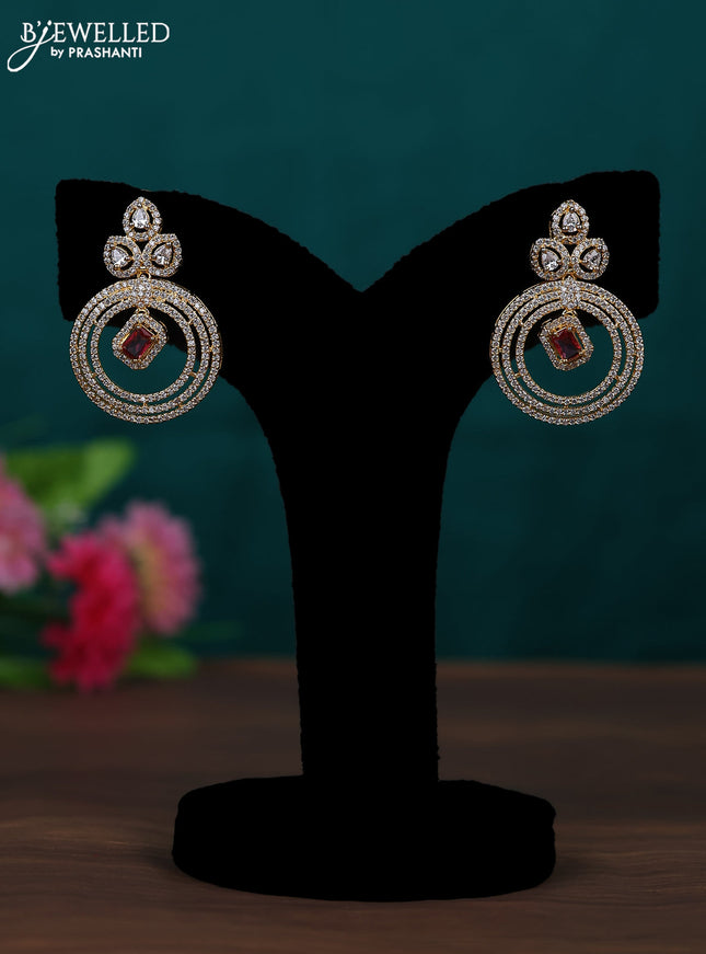 Zircon earring with ruby and cz stones in gold finish