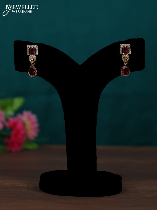 Zircon earring with ruby and cz stones in gold finish