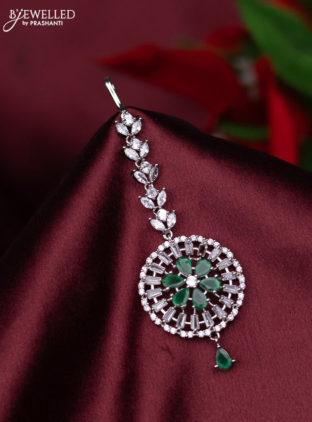Zircon maang tikka with emerald & cz stones and hanings