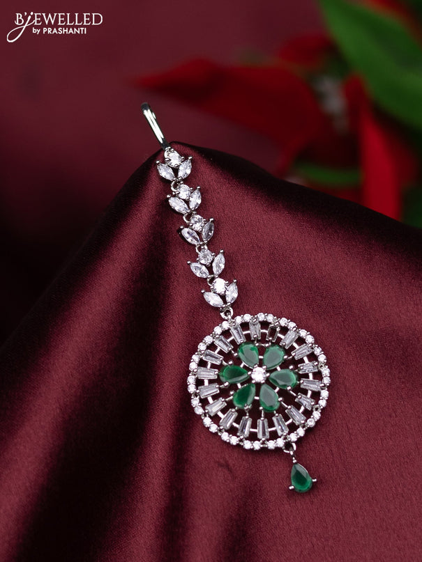 Zircon maang tikka with emerald & cz stones and hanings