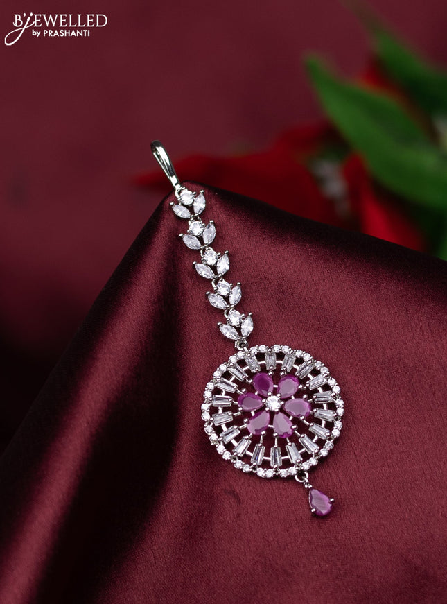 Zircon maang tikka with ruby & cz stones and hanings