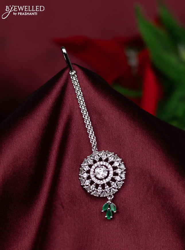 Zircon maang tikka with emerald & cz stones and hanings
