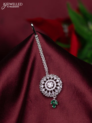 Zircon maang tikka with emerald & cz stones and hanings