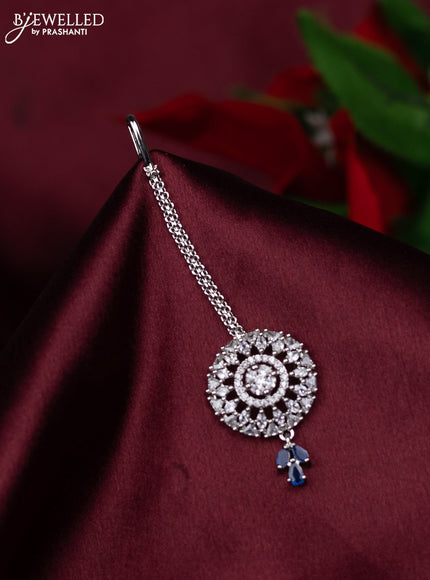 Zircon maang tikka with sapphire & cz stones and hanings