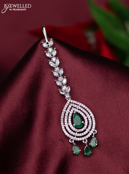 Zircon maang tikka with emerald & cz stones and hanings