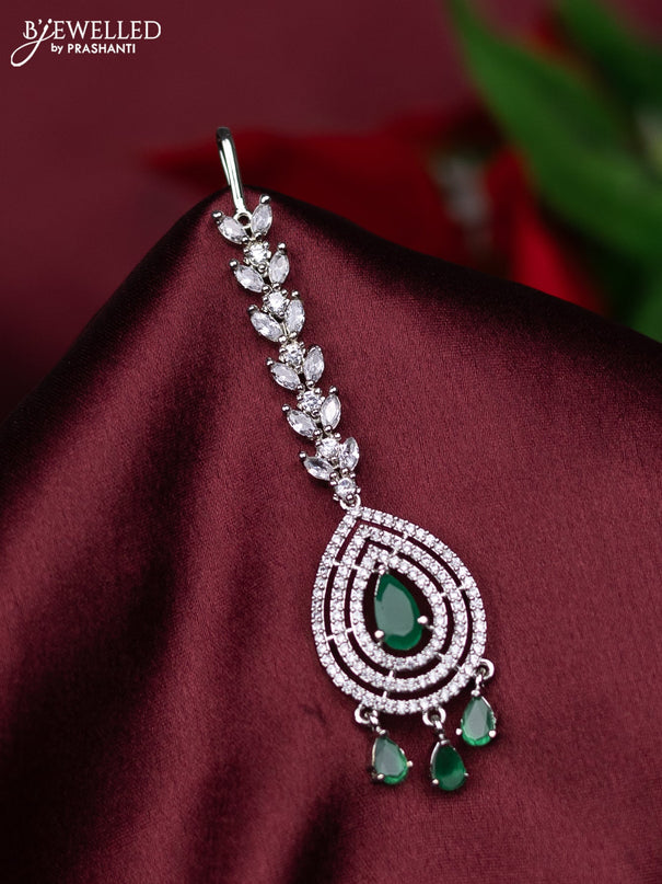 Zircon maang tikka with emerald & cz stones and hanings