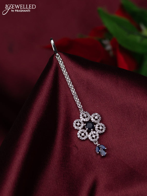 Zircon maang tikka floral design with sapphire & cz stones and hanings