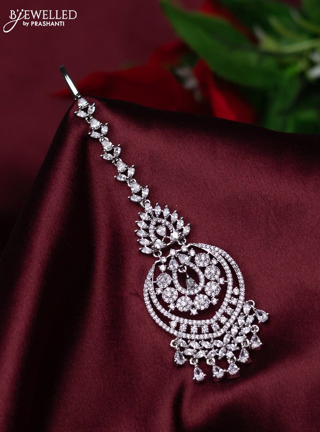 Zircon maang tikka with cz stones and hanings