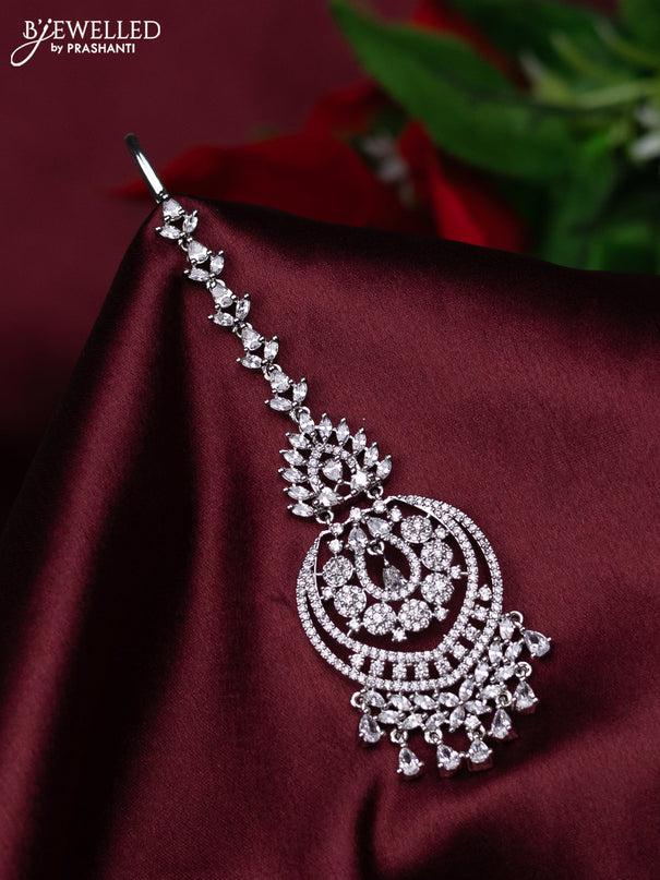 Zircon maang tikka with cz stones and hanings