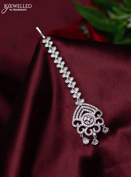 Zircon maang tikka with cz stones and hanings