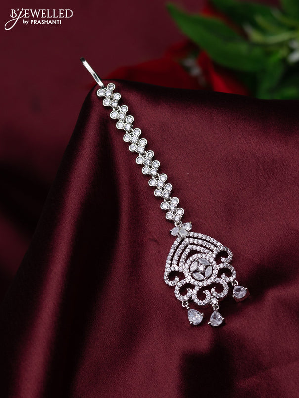 Zircon maang tikka with cz stones and hanings