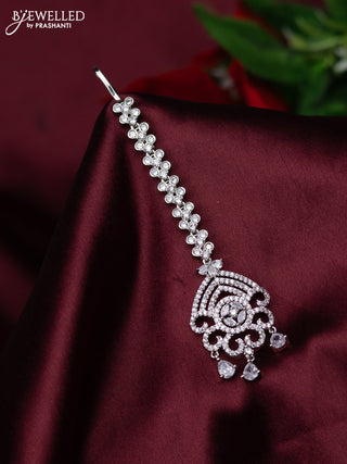 Zircon maang tikka with cz stones and hanings