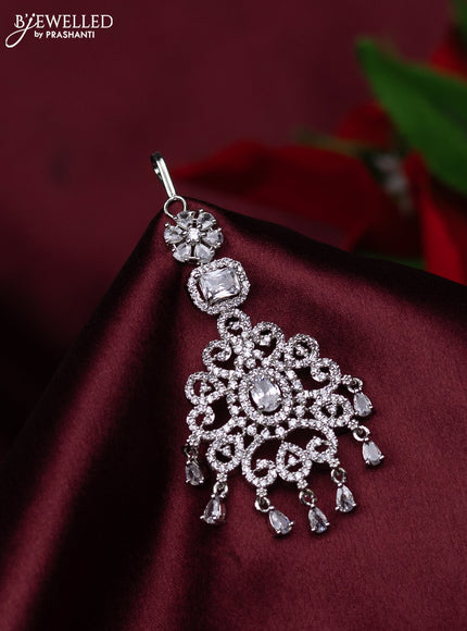 Zircon maang tikka floral design with cz stones and hanings