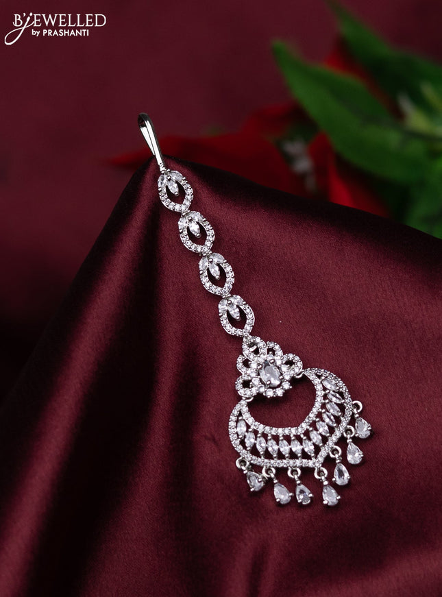 Zircon maang tikka with cz stones and hanings