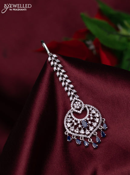 Zircon maang tikka with sapphire & cz stones and hanings