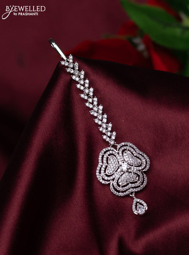 Zircon maang tikka floral design with cz stones and hanings