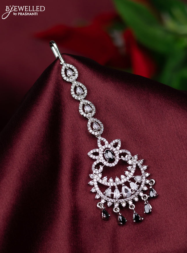 Zircon maang tikka with black & cz stones and hanings