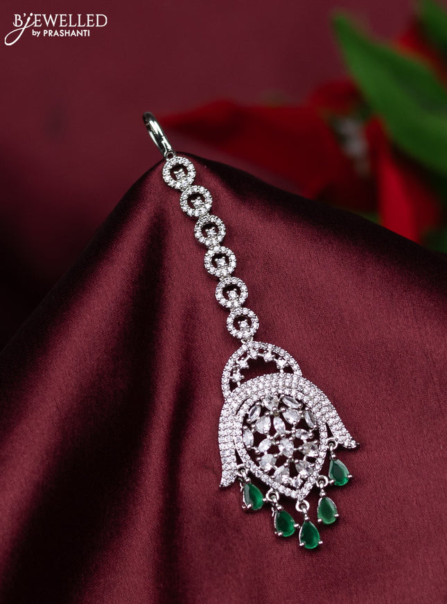 Zircon maang tikka with emerald & cz stones and hanings