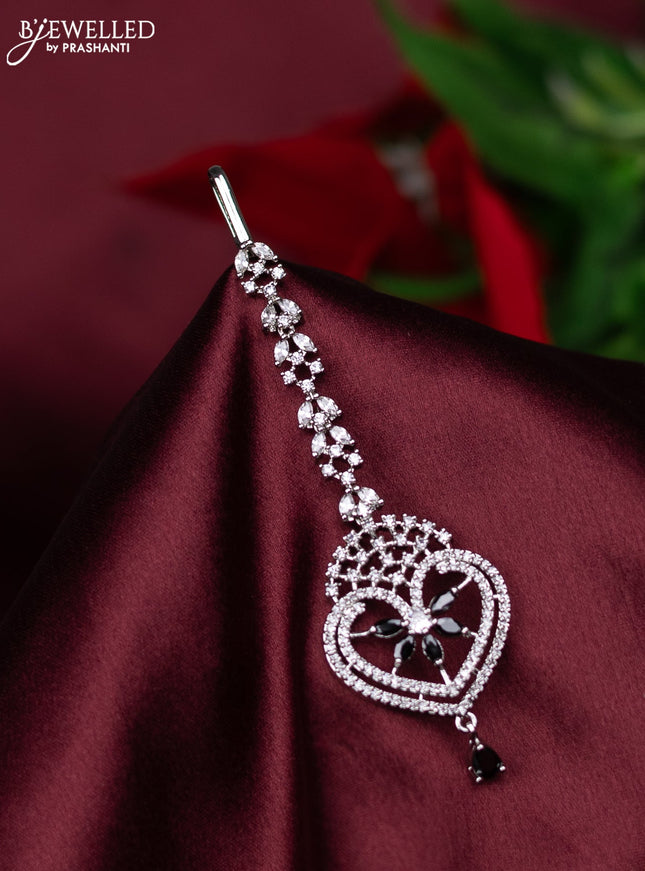 Zircon maang tikka with sapphire & cz stones and hanings