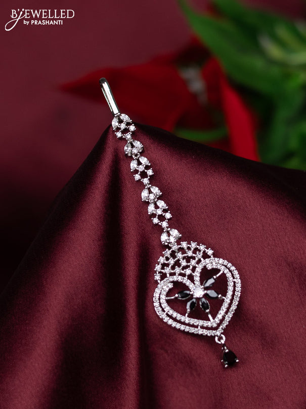 Zircon maang tikka with sapphire & cz stones and hanings