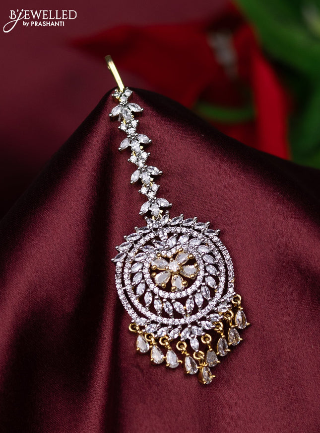 Zircon maang tikka with cz stones and hanings