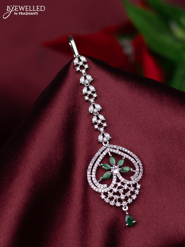 Zircon maang tikka with emerald & cz stones and hanings