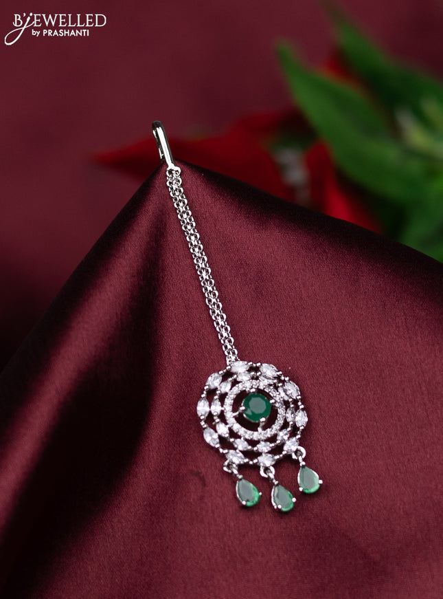 Zircon maang tikka with emerald & cz stones and hanings