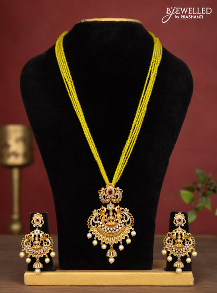 Jaipur crystal beaded multilayer yellow necklace with lakshmi pendant
