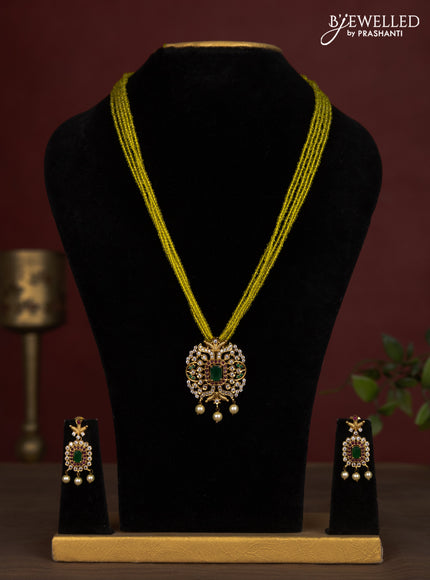 Jaipur crystal beaded multilayer yellow necklace with ruby and cz stones