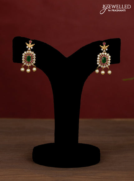 Jaipur crystal beaded multilayer yellow necklace with ruby and cz stones