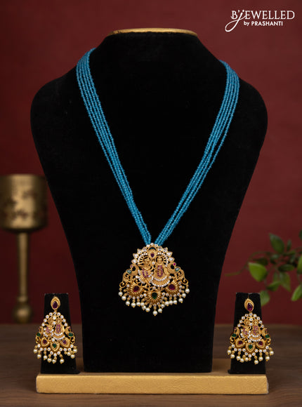 Jaipur crystal beaded multilayer light blue necklace with radhe krishna pendant