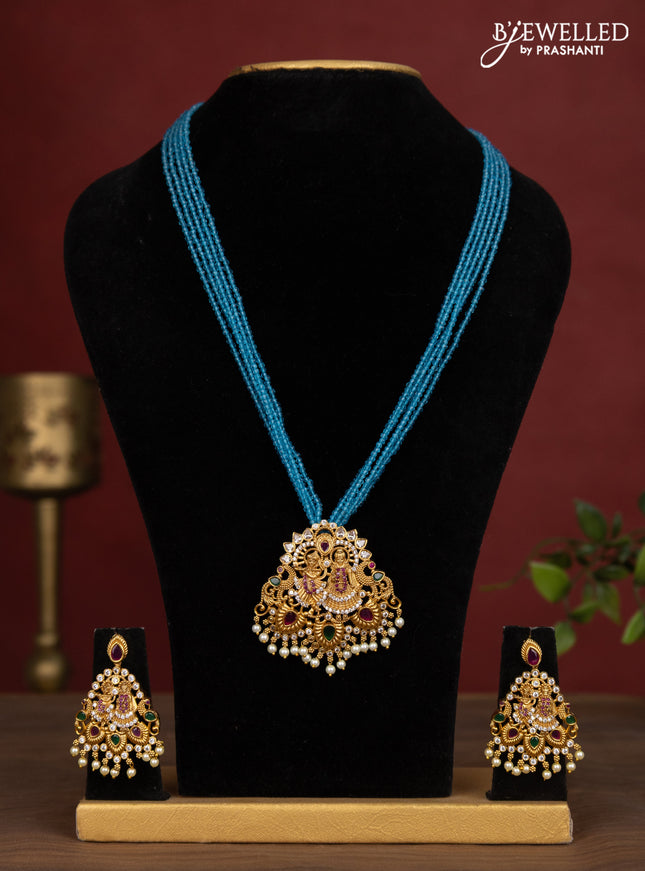 Jaipur crystal beaded multilayer light blue necklace with radhe krishna pendant