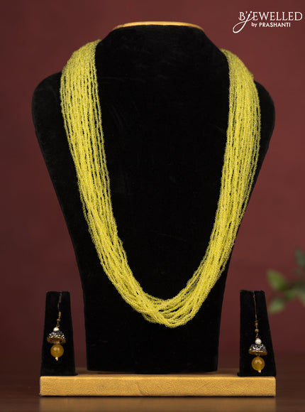 Jaipur multilayer beaded light yellow necklace without earing