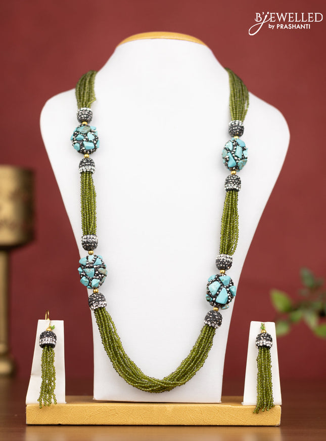 Jaipur multilayer beaded green necklace with crystal beads