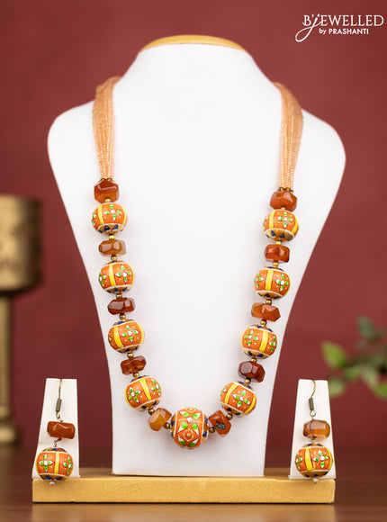 Jaipur multilayer beaded ornage necklace with meenakari beads