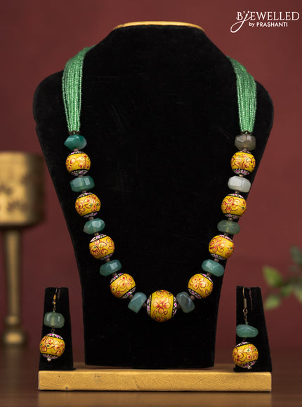Jaipur multilayer beaded green necklace with meenakari beads