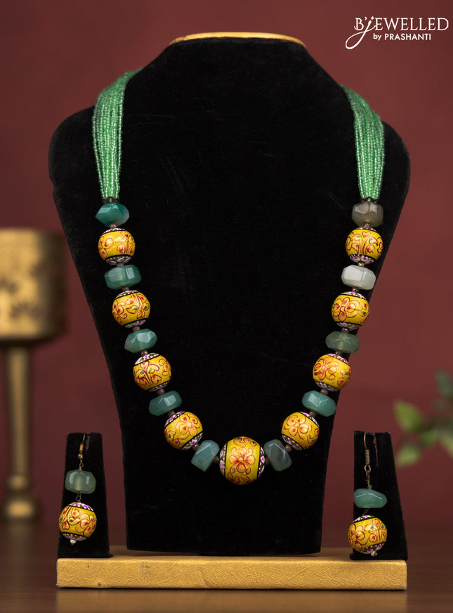 Jaipur multilayer beaded green necklace with meenakari beads