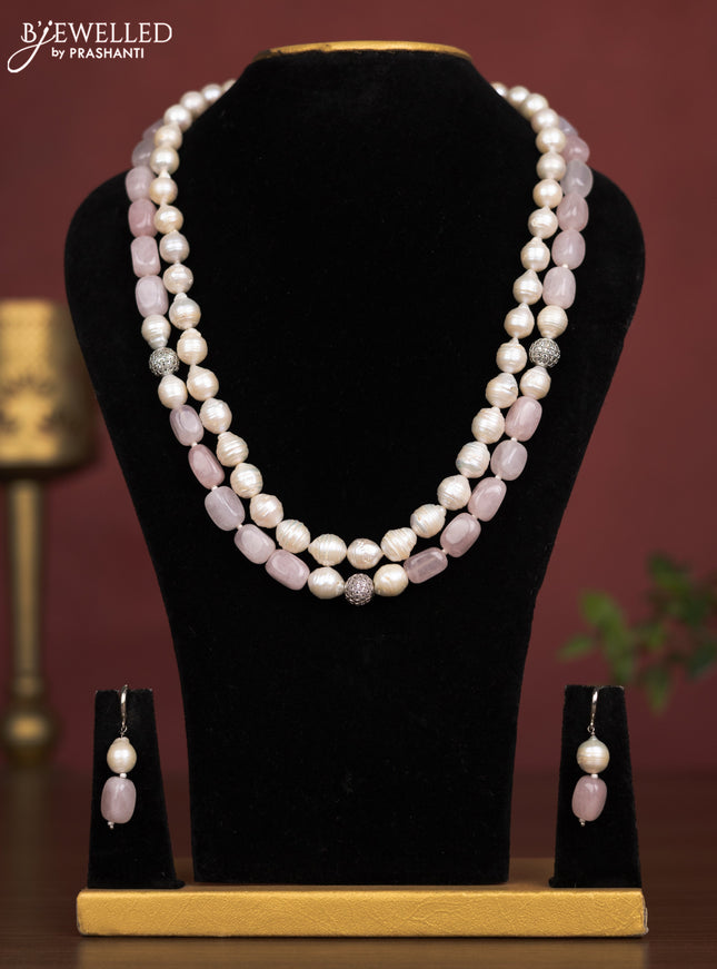 Pearl double layer necklace with baby pink beads