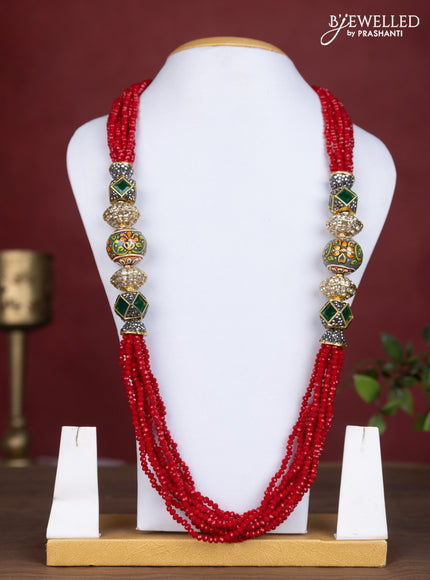 Jaipur multilayer beaded red necklace with meenakari balls without earring