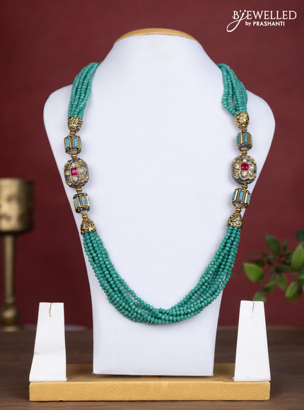 Jaipur multilayer beaded light green necklace with meenakari pendant without earring